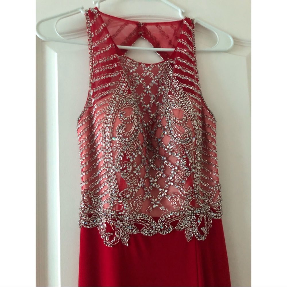 Red sleeveless (homecoming, prom, etc.) dress
